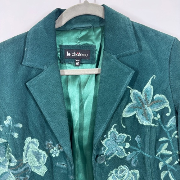 Le Chateau Y2K Green Suede Floral Embroidered Fully Lined Jacket Size XS - Picture 3 of 14